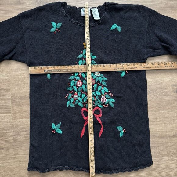 VTG 90s NutCracker Christmas Sweater Tree Embroidered Ornaments Beaded Size M - Picture 7 of 8